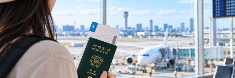 일본 여행을 준비하는 한국인 여행객의 여권과 항공권