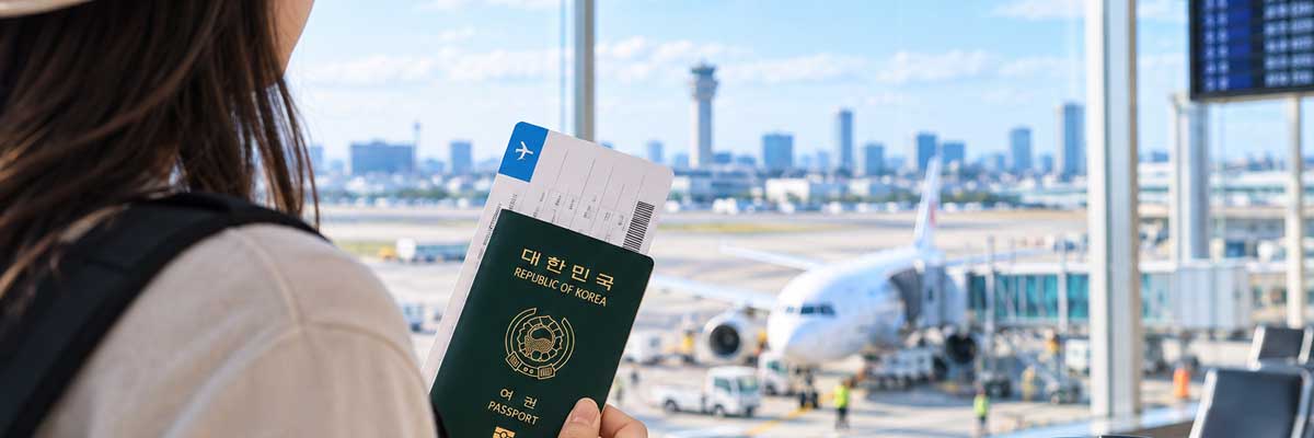 일본 여행을 준비하는 한국인 여행객의 여권과 항공권